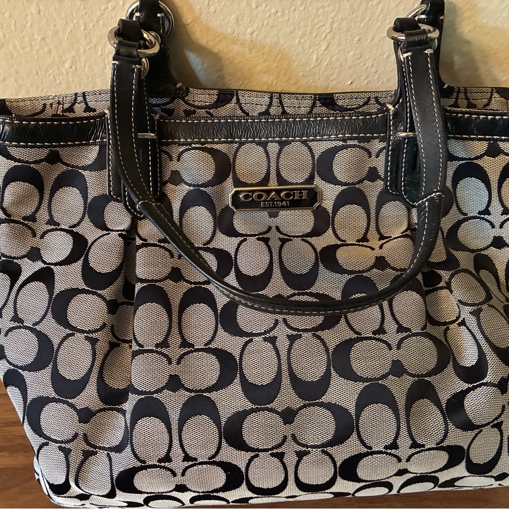 Coach Black and White Signature Tote Bag